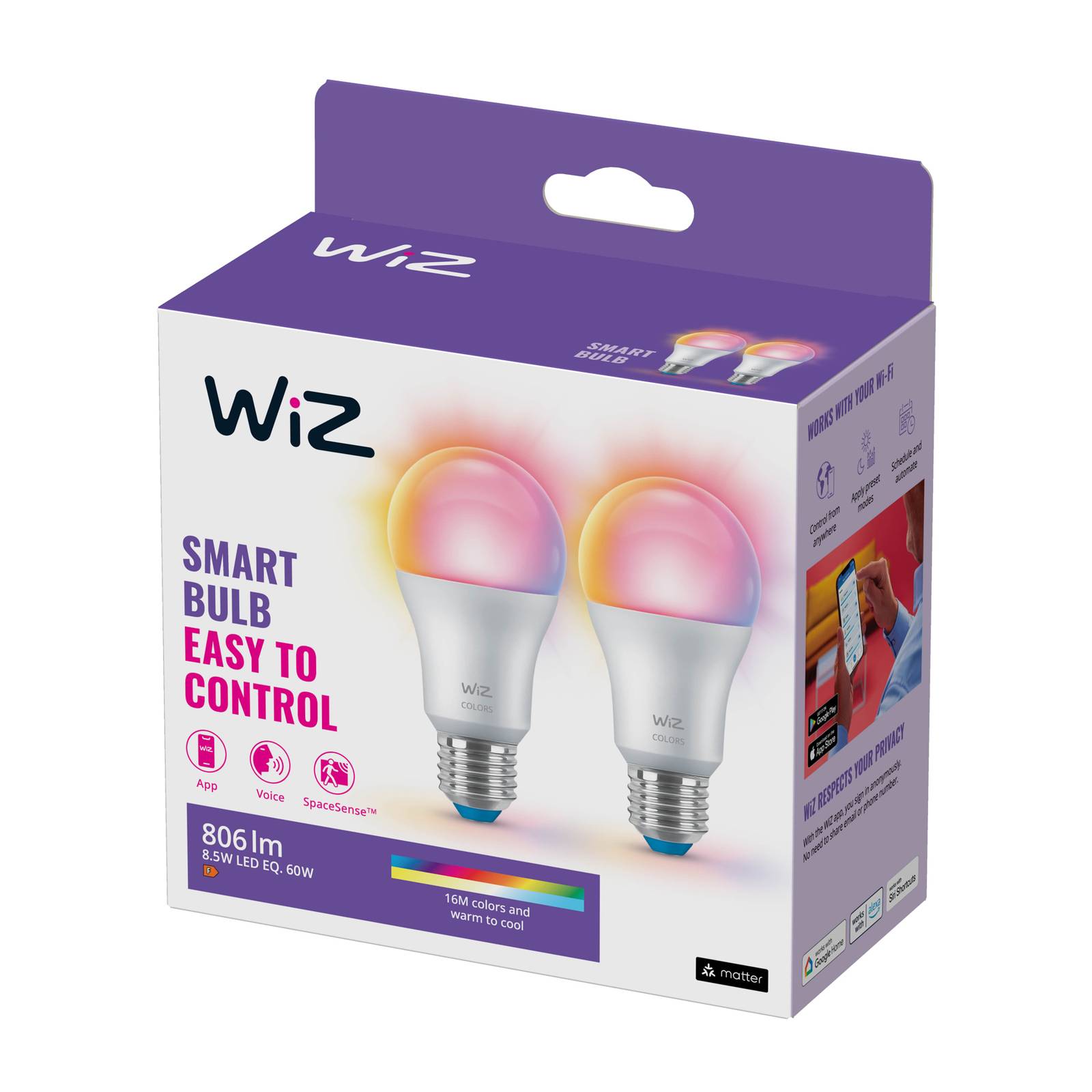 WiZ A60 LED-Lampe matt WiFi E27 8,5W RGBW 2er-Set WiZ A60 LED-Lampe matt WiFi E27 8,5W RGBW 2er-Set von WiZ