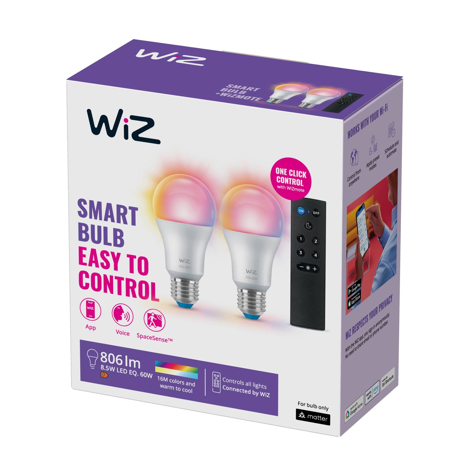 WiZ A60 LED matt WiFi E27 8,5W RGBW Remote 2er-Set WiZ A60 LED matt WiFi E27 8,5W RGBW Remote 2er-Set von WiZ