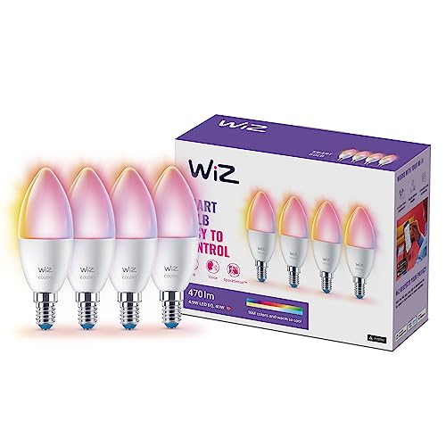 WiZ E14 LED Lampe Tunable White & Color, dimmbar, 40W, 16 Mio. Farben, smarte Steuerung per App/Stimme über WLAN, Viererpack von WiZ