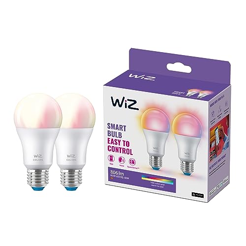 WiZ E27 LED Lampe Tunable White & Color, 60W, dimmbar, 16 Mio. Farben, smarte Steuerung per App/Stimme über WLAN, Doppelpack von WiZ