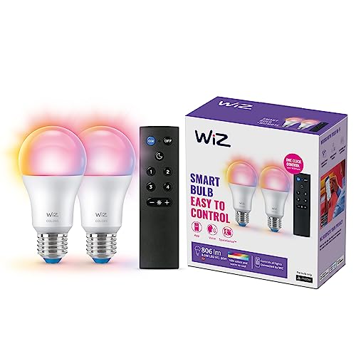 WiZ E27 LED Lampe Tunable White & Color, dimmbar, 16 Mio. Farben, smarte Steuerung per App/Stimme über WLAN, Doppelpack inkl. Remote von WiZ