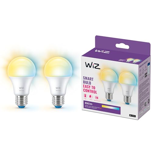 WiZ Tunable White LED Lampe, E27, A60, 2er-Pack, dimmbar, warm- bis kaltweiß, 470 lm, 40W, smarte Steuerung per App/Stimme über WLAN von WiZ
