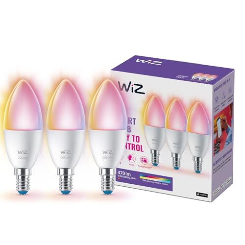 WiZ GU10 smarte E14 LED Lampe im 3er-Pack - 40W, mit 16 Mio. Farben + Weißschattierungen, WLAN/Bluetooth, Sprach- / App-Steuerung, funktioniert mit Google Home, Alexa und HomeKit von WiZ