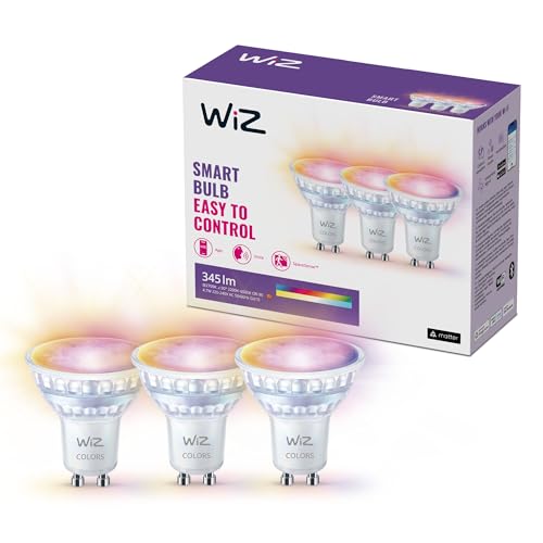 WiZ GU10 smarte LED Lampe, Glas, 3er-Pack - 50W, mit 16 Mio. Farben + Weißschattierungen, WLAN/Bluetooth, Sprach- / App-Steuerung, funktioniert mit Google Home, Alexa und HomeKit WiZ GU10 smarte LED Lampe, Glas, 3er-Pack - 50W, mit 16 Mio. Farben + Weißschattierungen, WLAN/Bluetooth, Sprach- / App-Steuerung, funktioniert mit Google Home, Alexa und HomeKit von WiZ