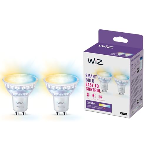 WiZ Tunable White LED Spots GU10 2er-Pack (345 lm), 50 W Glas Spots mit warm- bis kaltweißem dimmbarem Licht, smarte Lichtsteuerung über WLAN per Stimme/App von WiZ