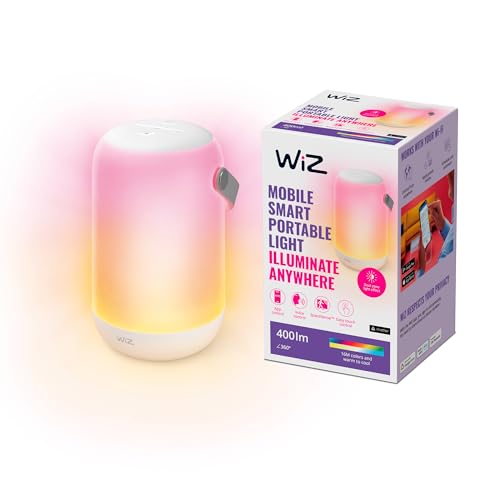 WiZ Tunable White and Color Mobile Tischleuchte, tragbare LED Leuchte mit 16 Mio. Farben oder warm- bis kaltweißem dimmbarem Licht, smarte Lichtsteuerung über WLAN per Stimme/App, weiß von WiZ