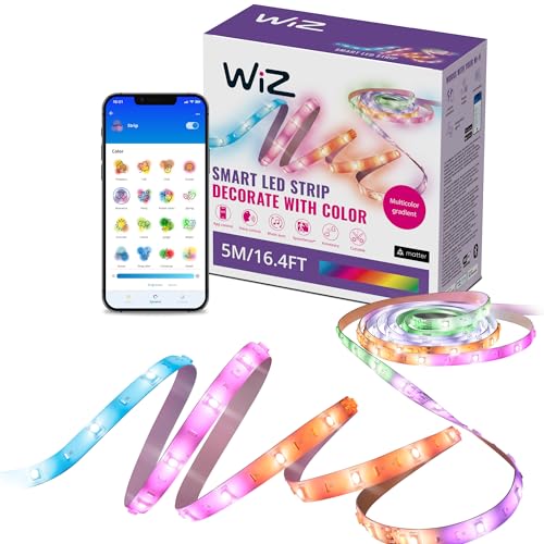 WiZ RGBIC LED Lightstrip - 5 m, 16 Mio. Farben + Weißtöne, dynamische Lichtszenen, verbindet sich mit Ihrem WLAN, Sprach- / App-Steuerung, funktioniert mit Google Home, Alexa und HomeKit von WiZ
