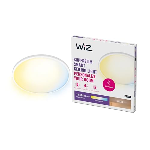 WiZ Tunable White Superslim Deckenleuchte (16 W, Ø 29,2 cm), LED Leuchte mit warm- bis kaltweißem dimmbarem Licht, smarte Lichtsteuerung über WLAN per Stimme/App, weiß von WiZ