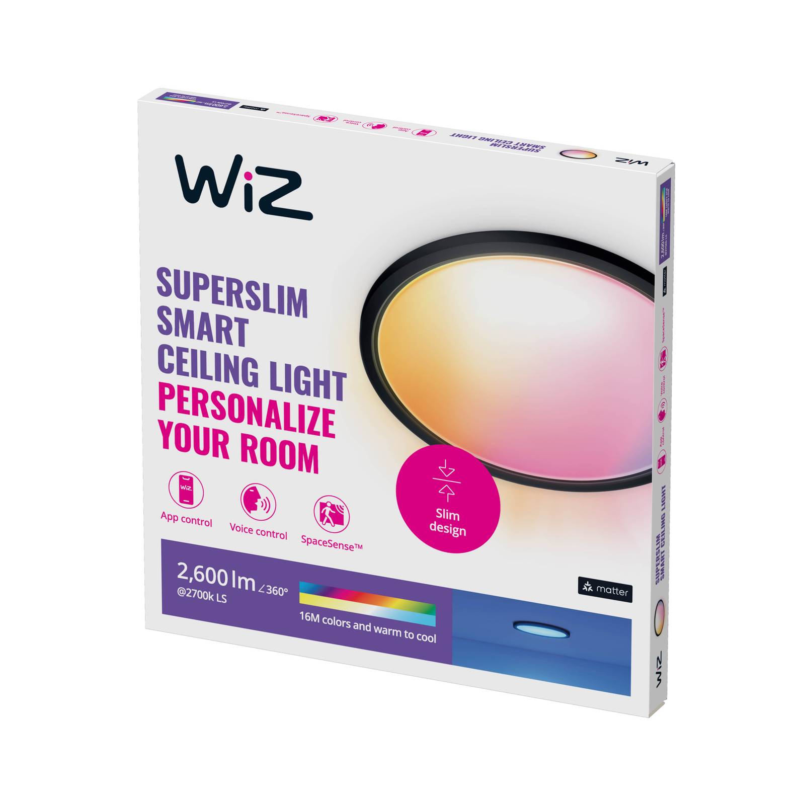 WiZ SuperSlim LED-Deckenleuchte RGBW Ø42cm schwarz von WiZ