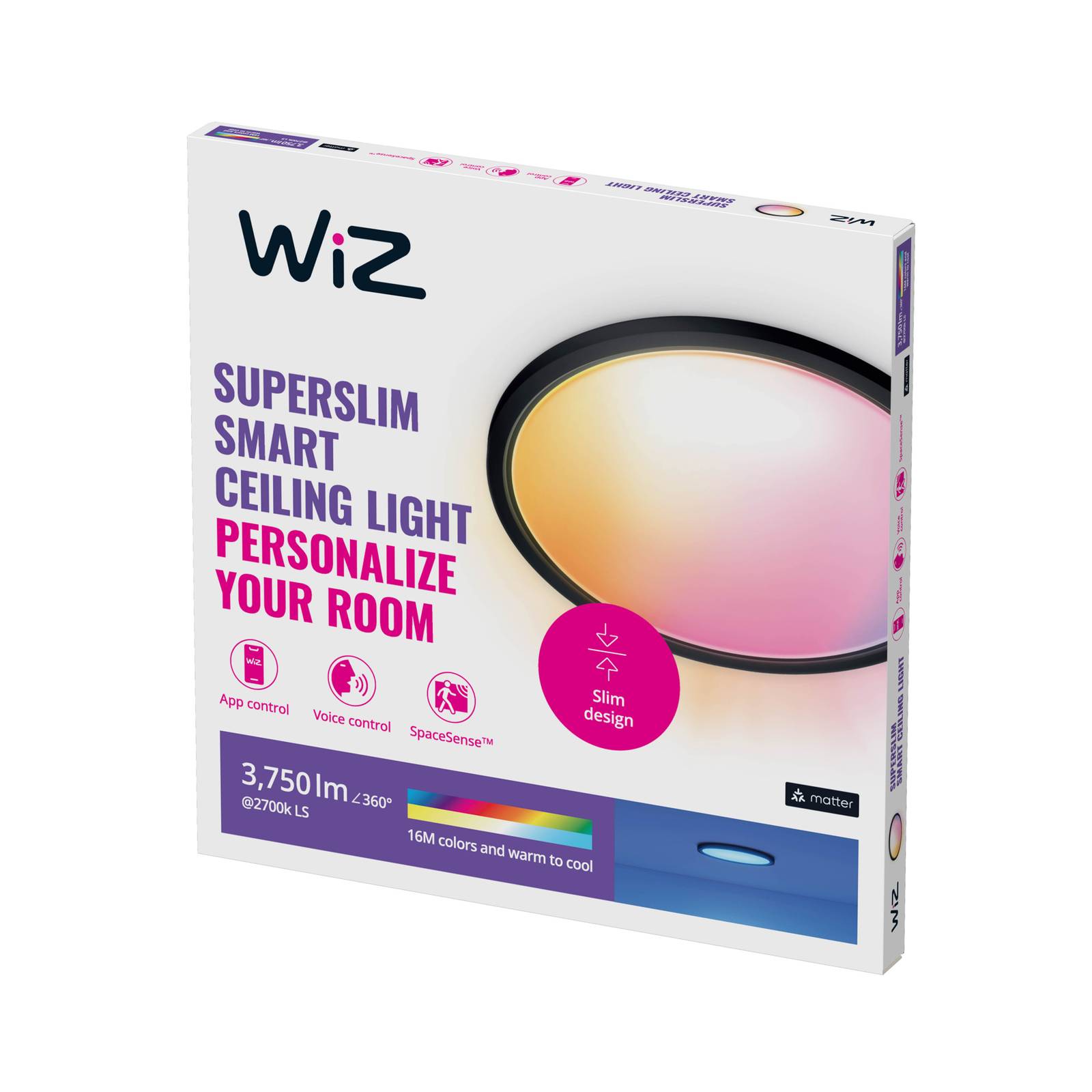 WiZ SuperSlim LED-Deckenleuchte RGBW Ø54cm schwarz von WiZ