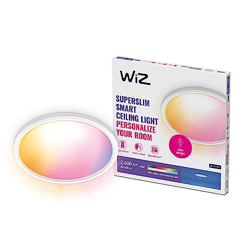 WiZ SuperSlim Panel Deckenleuchte Tunable White & Color, 16 Mio. Farben, dimmbar, 2450lm, rund, smarte Steuerung per App/Stimme über WLAN, weiß von WiZ