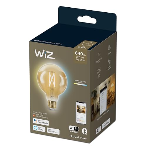 WiZ Tunable White Amber LED Lampe, E27, Globeform, 50W, Vintage-Design, warmweißes bis kaltweißes Licht, smarte Steuerung per App/Stimme über WLAN von WiZ