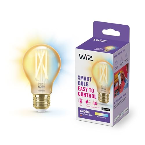 WiZ Tunable White Amber LED Lampe, Standardform E27, 50W, Vintage Design, dimmbar, warm- bis kaltweiß, smarte Steuerung per App/Stimme über WLAN von WiZ