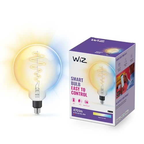 WiZ Tunable White Clear LED Lampe, E27, Globeform, 40W, Vintage-Design, warmweißes bis kaltweißes Licht, smarte Steuerung per App/Stimme über WLAN von WiZ