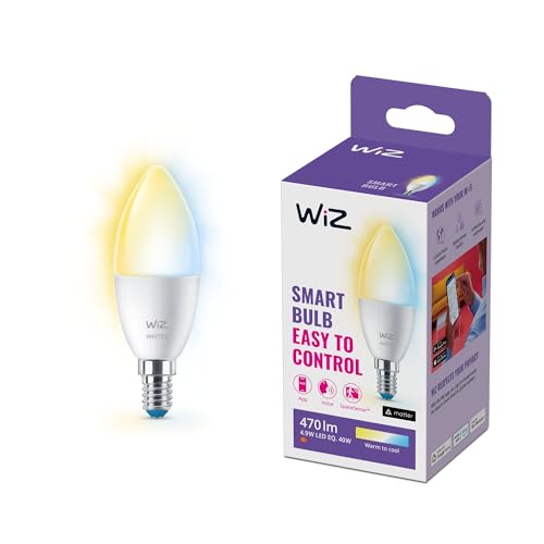 WiZ Tunable White LED Lampe, E14, dimmbar, warm- bis kaltweiß, 470 lm, 40W, smarte Steuerung per App/Stimme über WLAN von WiZ