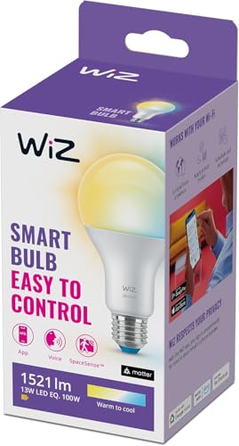 WiZ Tunable White LED Lampe E27 (1.521 lm), 100 W 1er-Pack Lampe mit warm- bis kaltweißem dimmbarem Licht, smarte Lichtsteuerung über WLAN per Stimme/App von WiZ