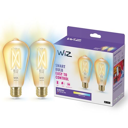 WiZ Tunable White LED Lampe, E27, Amber, 50 W, dimmbar, warm- bis kaltweiß, smarte Steuerung per App/Stimme über WLAN, Doppelpack von WiZ