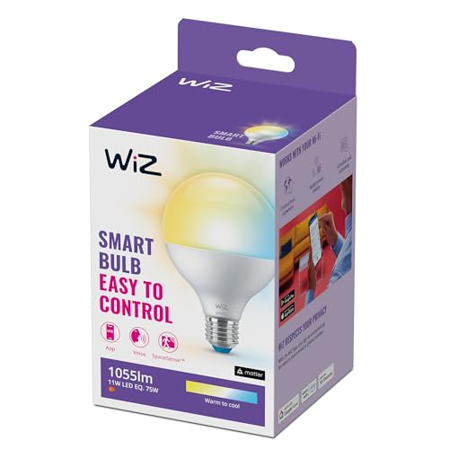 WiZ Tunable White LED Lampe, E27, Globe, dimmbar, warm- bis kaltweiß, 75W, smarte Steuerung per App/Stimme über WLAN von WiZ
