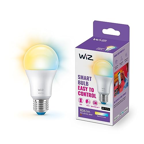 WiZ Tunable White LED Lampe, E27, dimmbar, warm- bis kaltweiß, 806 Lumen, 60W, smarte Steuerung per App/Stimme über WLAN oder Stimme von WiZ