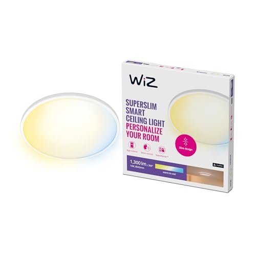WiZ Tunable White Superslim Deckenleuchte (1.300 lm), Ø242 mm, LED Leuchte mit warm- bis kaltweißem dimmbarem Licht, smarte Lichtsteuerung über WLAN per Stimme/App, weiß von WiZ