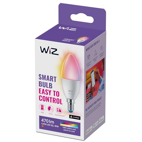 WiZ Tunable White and Color LED Lampe, E14, dimmbar, warm- bis kaltweiß, 16 Mio. Farben, 470 lm, 40W, smarte Steuerung per App/Stimme über WLAN von WiZ