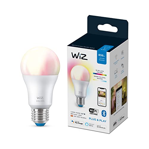 WiZ Tunable White and Color LED Lampe, E27, dimmbar, warm- bis kaltweiß, 16 Mio. Farben, 806 Lumen, 60W, smarte Steuerung per App/Stimme über WLAN von WiZ