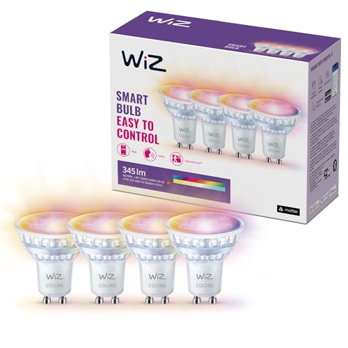WiZ Tunable White and Color LED Spots GU10 4-er Pack (345 lm), 50 W Glas Spots mit 16 Mio. Farben oder warm- bis kaltweißem dimmbarem Licht, smarte Lichtsteuerung über WLAN per Stimme/App von WiZ