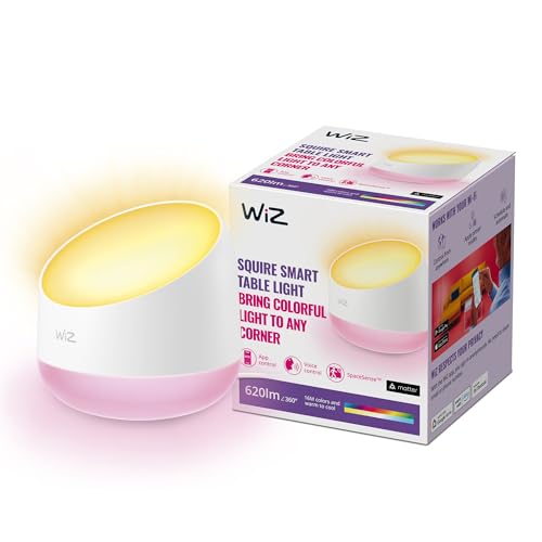 WiZ Tunable White and Color Squire Tischleuchte (620 lm), LED Leuchte mit 16 Mio. Farben oder warm- bis kaltweißem dimmbarem Licht, smarte Lichtsteuerung über WLAN per Stimme/App, weiß von WiZ