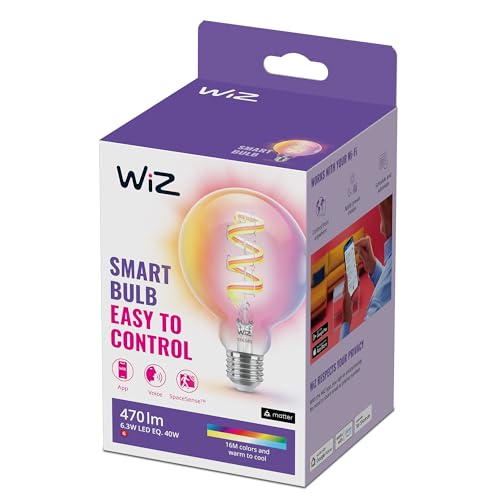 WiZ Tunable White und Color LED Lampe, Globe, E27, 60W, dimmbar, warm-bis kaltweiß, 16 Mio, Farben, smarte Steuerung per App/Stimme über WLAN von WiZ