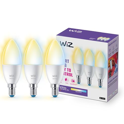 WiZ smarte E14 LED Lampe im 3er-Pack - 40W, mit Weißschattierungen, WLAN/Bluetooth, Sprach- / App-Steuerung, funktioniert mit Google Home, Alexa und HomeKit von WiZ