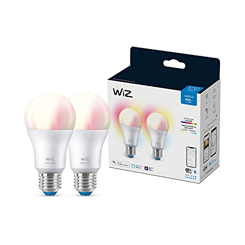 WiZ Tunable White & Color LED Lampe, E27, 60 W, dimmbar, 16 Mio. Farben, smarte Steuerung per App/Stimme über WLAN, Doppelpack von WiZ