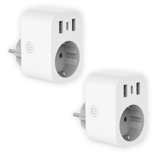 Wiby Intelligente WLAN Steckdose 16A 3680W mit 2 USB + 1 Type-C (5V/2,4A), kompatibel mit Alexa und Google Home, Smart Life/Tuya App, Timer & Programme, Überlastschutz, kompaktes Design, 2 Einheiten von Wiby