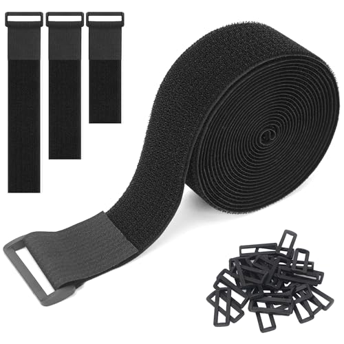 Klettband Selbstklebend Wiederverwendbar Cable Ties: 5M*5CM Klett Kabelbinder mit 30 Schnalle Klettbänder mit Stark Klettverschluss Verstellbar auf Maß Zuschneidbar Ideal für Kabel Schläuche Rohre von Wicbb