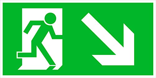 Notausgang Schild, Rettungskennzeichnung sehr stabil (Notausgang Treppe runter rechts) von Wichelhaus