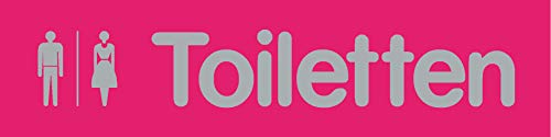 Toiletten Schild selbstklebend Einfach andrücken - fertig! 160 x 40 mm, Kratzfest (Silber-Magenta) von Wichelhaus