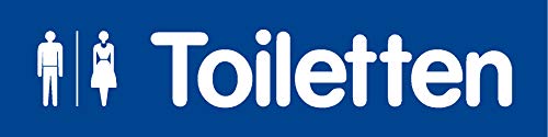 Toiletten Schild selbstklebend Einfach andrücken - fertig! 160 x 40 mm, Kratzfest (blau-Weiss) von Wichelhaus