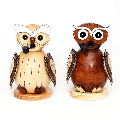 Wichtelstube-Kollektion 2er Set Holz Räuchermann Räuchermännchen Räucherfigur Eule, Natur/braun 7,5 x 6 x 11,5 cm von Wichtelstube-Kollektion