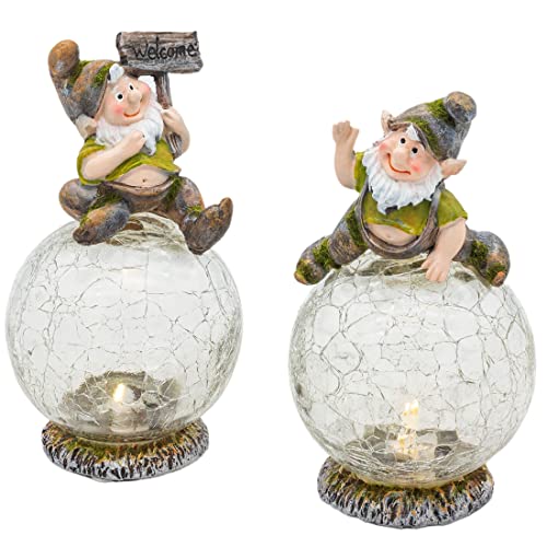 Wichtelstube-Kollektion 2er Set LED Leuchtkugel Garten mit Wichtel Gartenleuchten Deko draußen Gartenbeleuchtung LED-Kugel Balkon ca 16,5cm hoch von Wichtelstube-Kollektion