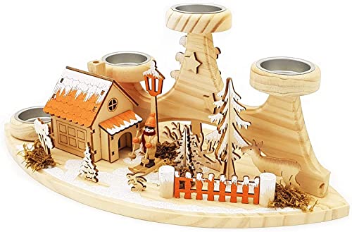 Wichtelstube-Kollektion Adventskranz Teelichthalter Einkehr Waldhütte mit Räucherhäuschen Räuchermännchen echte Holzkunst von Wichtelstube-Kollektion