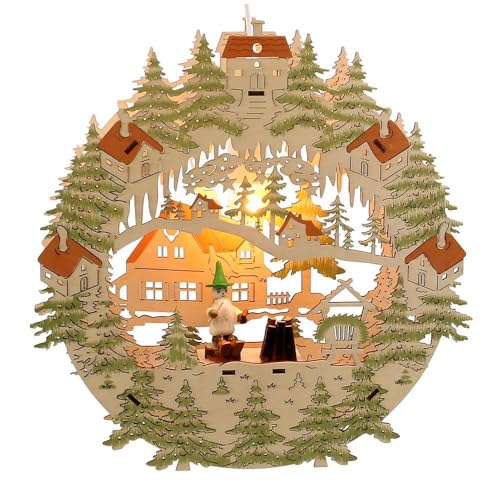 Wichtelstube-Kollektion Fensterbild beleuchtet Wichtel am Lager Weihnachtsdeko für das Fenster Holz, 29,5 x 5 x 30cm Fensterbilder Weihnachten von Wichtelstube-Kollektion