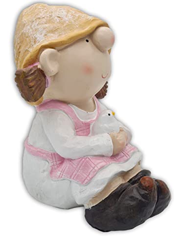 Wichtelstube-Kollektion Gartenfigur Isabel mit Taube Dekofigur Outdoor 31cm hoch 27cm breit Gartenfiguren Wetterfest für Außen Gartendeko Mädchen Gartendekoration von Wichtelstube-Kollektion