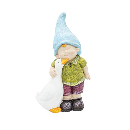 Wichtelstube-Kollektion Gartenfigur Tim mit Gans Deko Figur Garten draußen Gartendeko Wetterfest Bruchsicher ca. 39cm Gartendekoration Outdoor Frühling Sommer von Wichtelstube-Kollektion