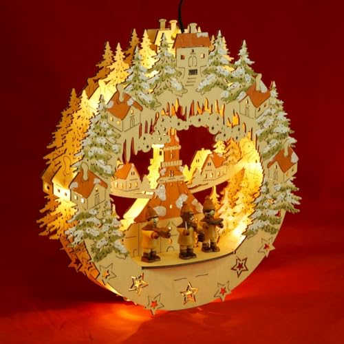 Wichtelstube-Kollektion Holz Fensterbild Seiffener Kirche mit Kurrenden Weihnachtsdeko fürs Fenster, 30 x 6 x 28 cm inkl. Adapter 4,5 V; LED Fensterbilder Weihnachten von Wichtelstube-Kollektion