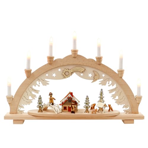 Wichtelstube-Kollektion Holz Schwibbogen Lichterbogen Waldleute XL 57cm Schwippbogen Weihnachten Weihnachtsbogen Schwibbogen Weihnachten 10 Kerzen 230V Anschluss von Wichtelstube-Kollektion