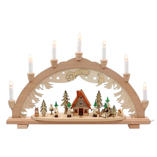 Wichtelstube-Kollektion Holz Schwibbogen Lichterbogen Waldwichtel XL 57cm Schwippbogen Weihnachten Weihnachtsbogen Schwibbogen Weihnachten 10 Kerzen 230V Anschluss von Wichtelstube-Kollektion