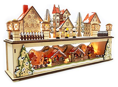 Wichtelstube-Kollektion LED Holz Lichtersockel mit Timer Schwibbogen Winterstadt im Erzgebirge Podest Original von Wichtelstube-Kollektion