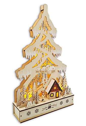Wichtelstube-Kollektion LED Schwibbogen Schwibbogenecke Skifahrer Spitzleuchter mit Trafo und Timer Lichterbogen Weihnachtsdeko Fenster Echtholz 49,5cm von Wichtelstube-Kollektion