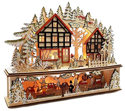 Wichtelstube-Kollektion LED Schwibbogen mit Timer u. Podest Weihnachtsdorf Lichterbogen Schwippbogen Weihnachten mit Unterbau Batteriebetrieben Weihnachtsdeko Fenster von Wichtelstube-Kollektion