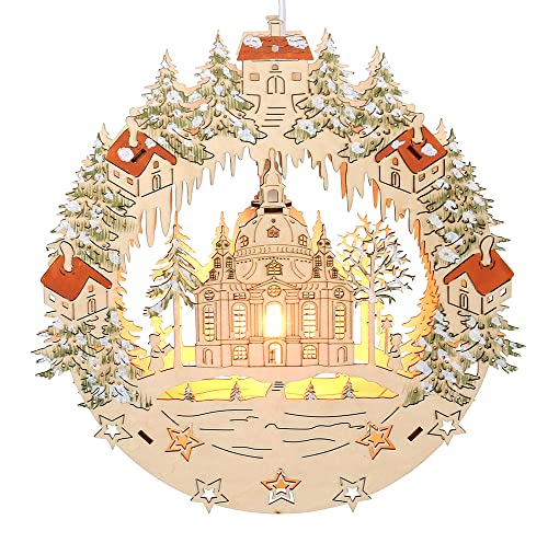 Wichtelstube-Kollektion Premium Fensterbild beleuchtet Dresdner Frauenkirche Weihnachtsdeko für das Fenster Holz, 30 x 5 x 30cm Fensterbilder Weihnachten von Wichtelstube-Kollektion