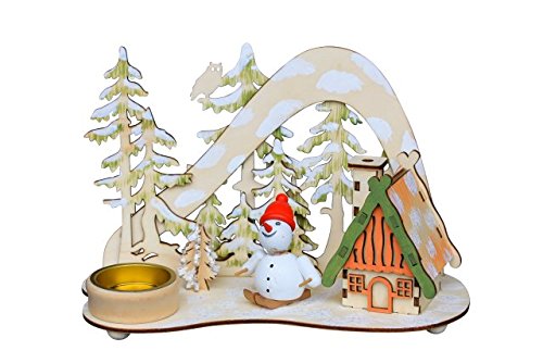 Wichtelstube-Kollektion Räucherhaus mit Teelichthalter - Schneeman auf Ski Weihnachten Holz von Wichtelstube-Kollektion